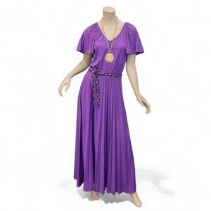 Vintage 1970s Purple Pleated Fit & Flare Maxi Dress